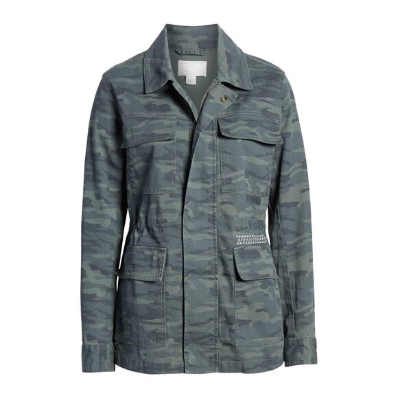 Caslon - Women's Metallic Stitch Utility Jacket Olive Camo British Small - Picture 2 of 5